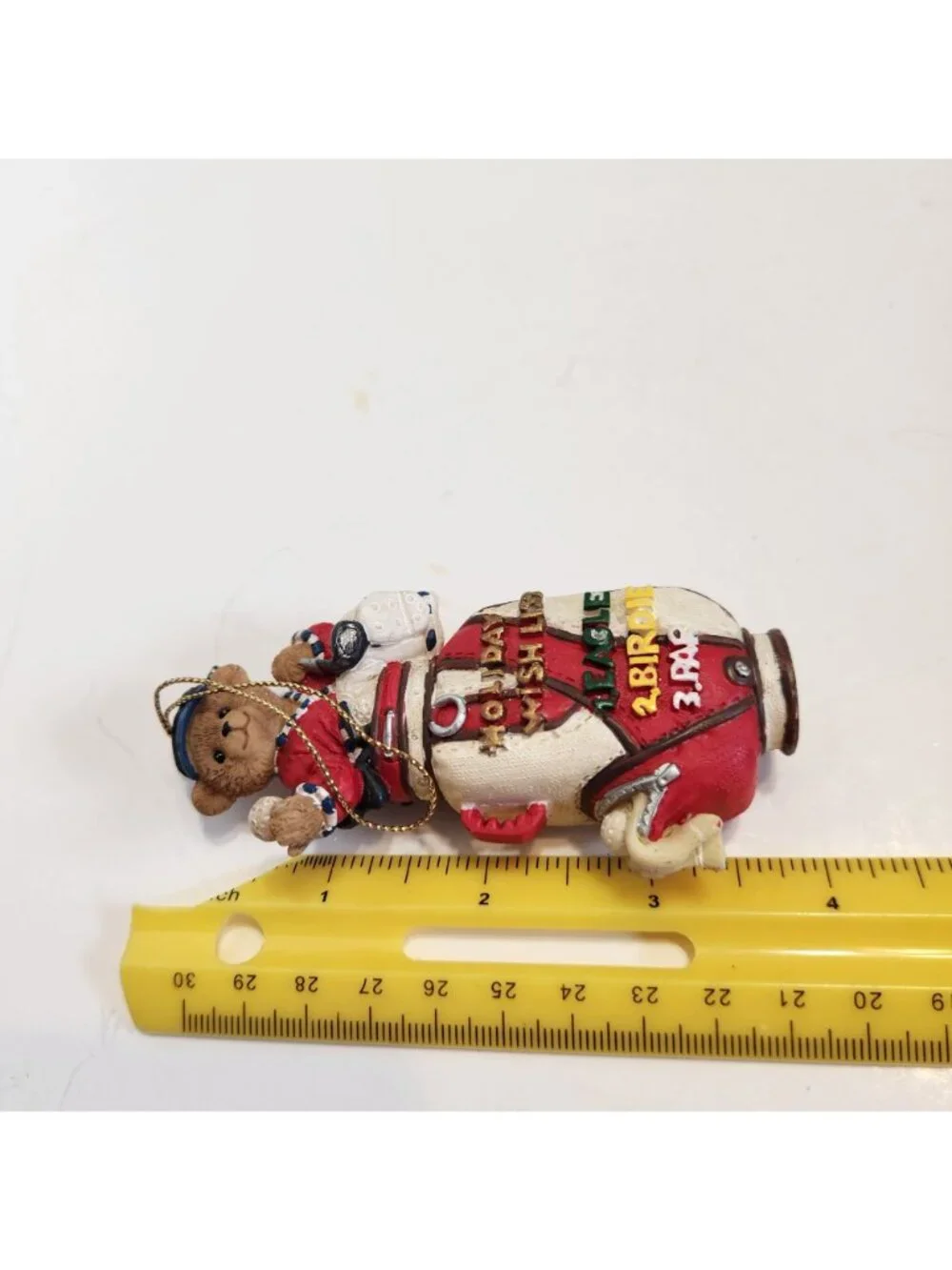 Holiday Golf Bear Ornament Golf Bag Detailing Red White Design Hanging Decor